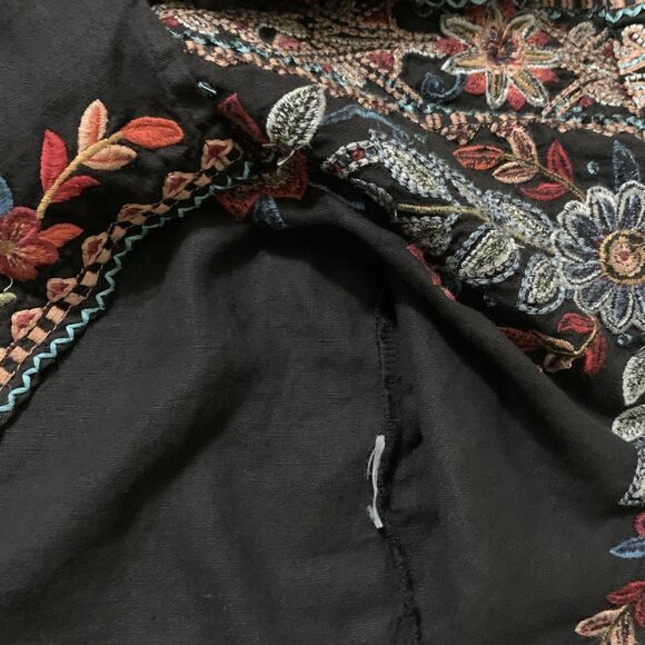 Johnny Was Maisie Peasant Tunic Dress Women’s S Black Linen Floral Embroidery - Picture 8 of 8